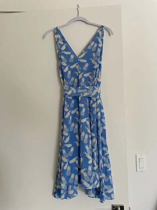 & Other Stories Cotton Pineapple Print Deep V Sleeveless, Waist Tie Summer Dress - Picture 7 of 16